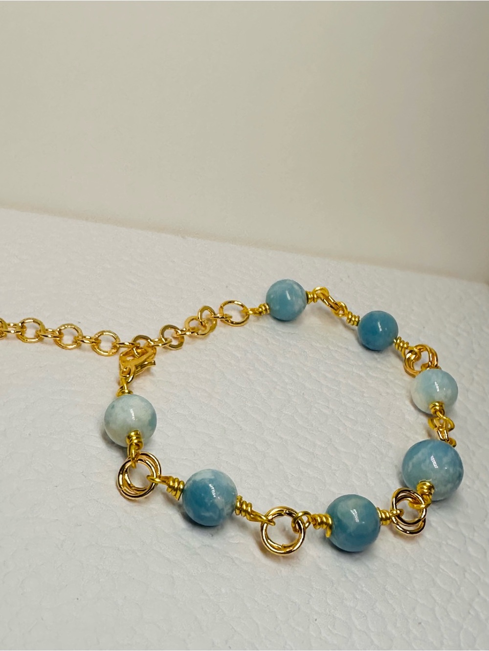 Gold plated wire Larimar  Bracelet